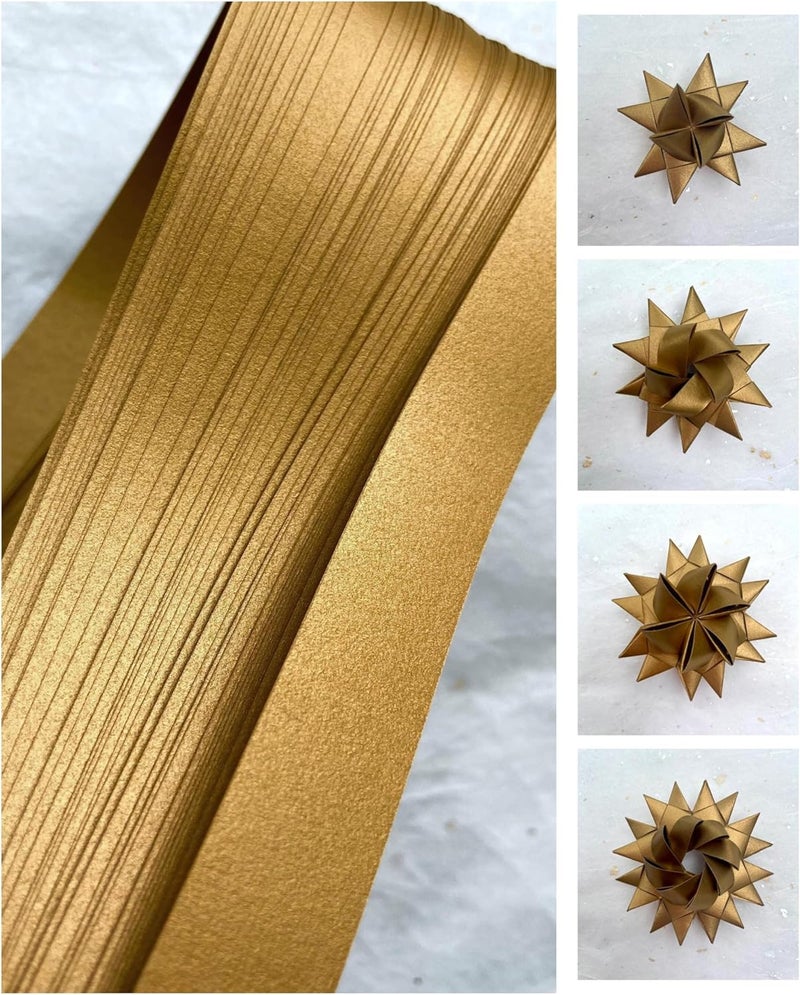 Froebel Mint Shimmer Metallic Paper Strips ~Weaving, Moravian Stars, German Stars, Froebel Stars (50 strips) (Antique Gold, 3/4 inch) - Image 2